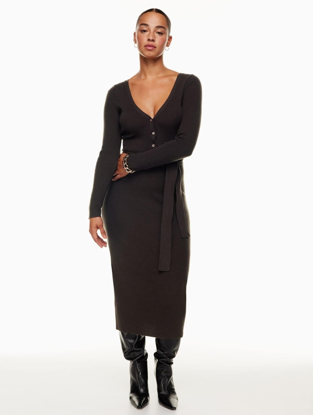 Aritzia Babaton Merino Wool Henley Sweater Dress (M) | Black